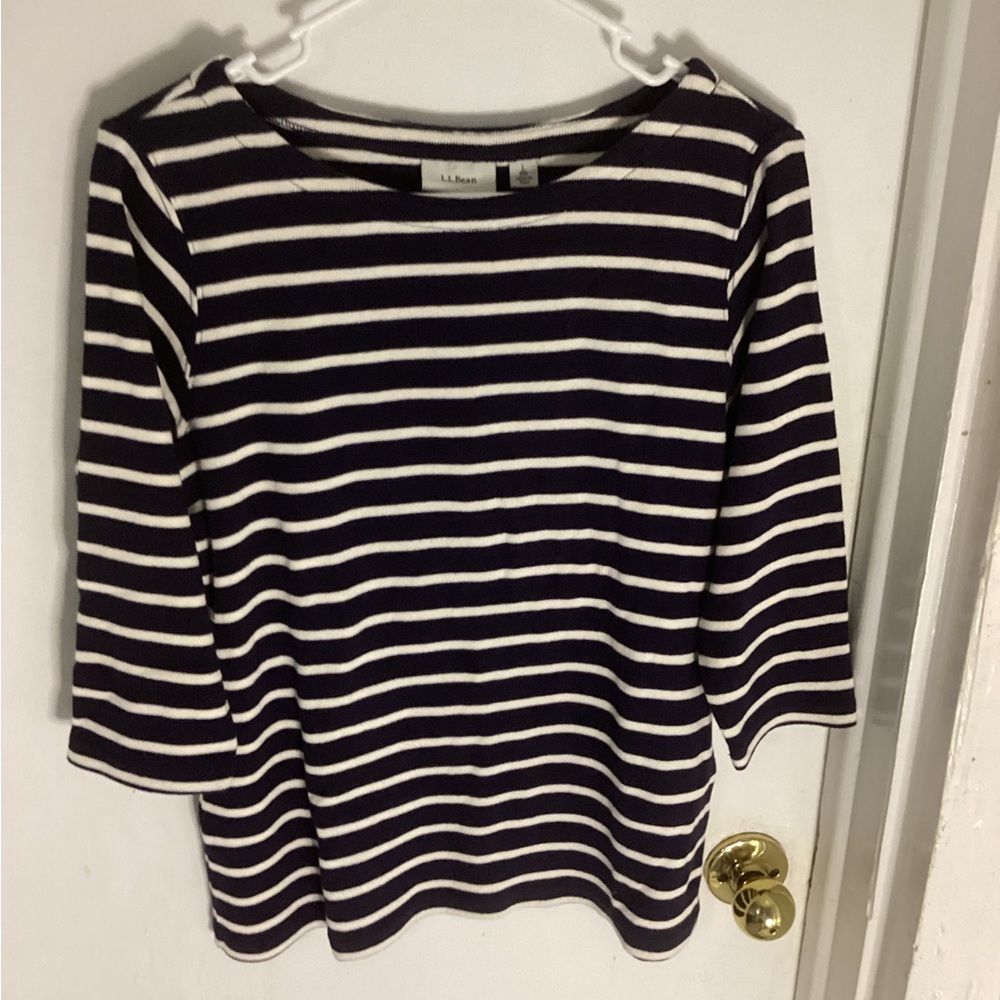 L.L. Bean Women's Funnel Neck Blue/White Striped top size L reg